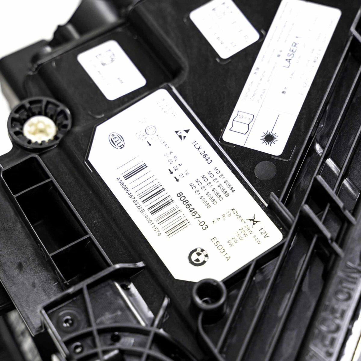 Close up shot of the BMW F90 M5 CS Left Laser headlight from the top showing the labels