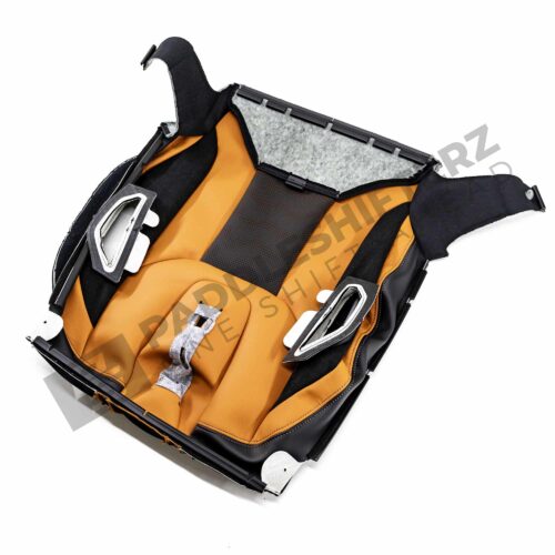 Side view of the OEM BMW Carbon Seat Bottom Cover Kyalami Orange 52109882584