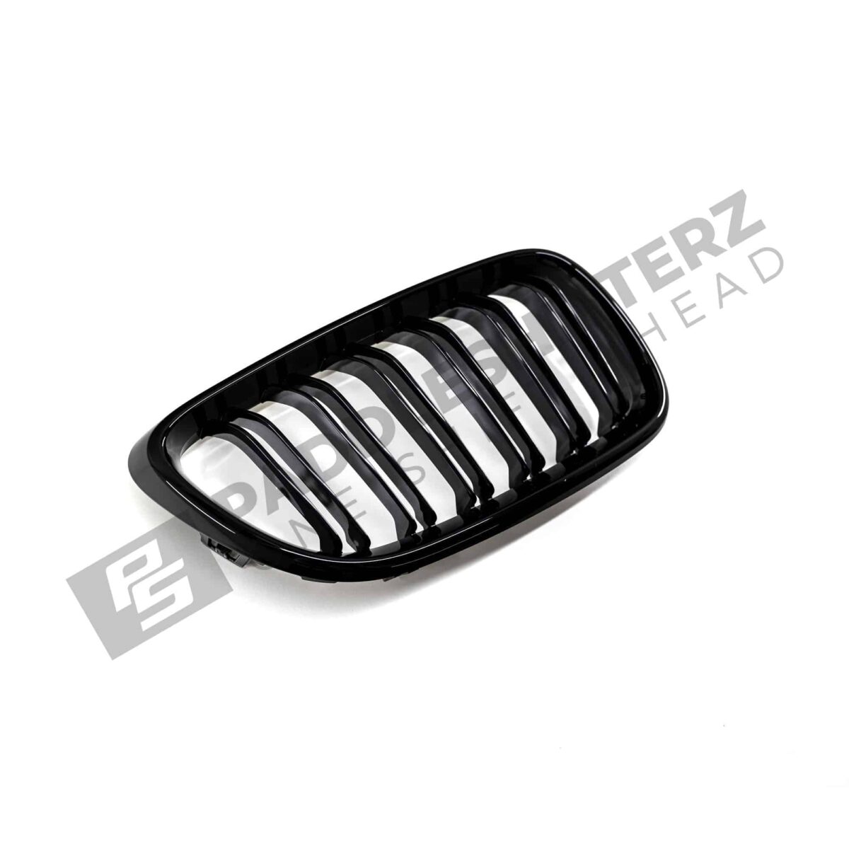 OEM BMW glänzend schwarzer Frontgrill für F87 M2 51712355447linke Seite von der Seite fotografiert