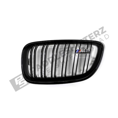 OEM BMW gloss black front grille for F87 M2 51712355448 right side photographed from the front top down