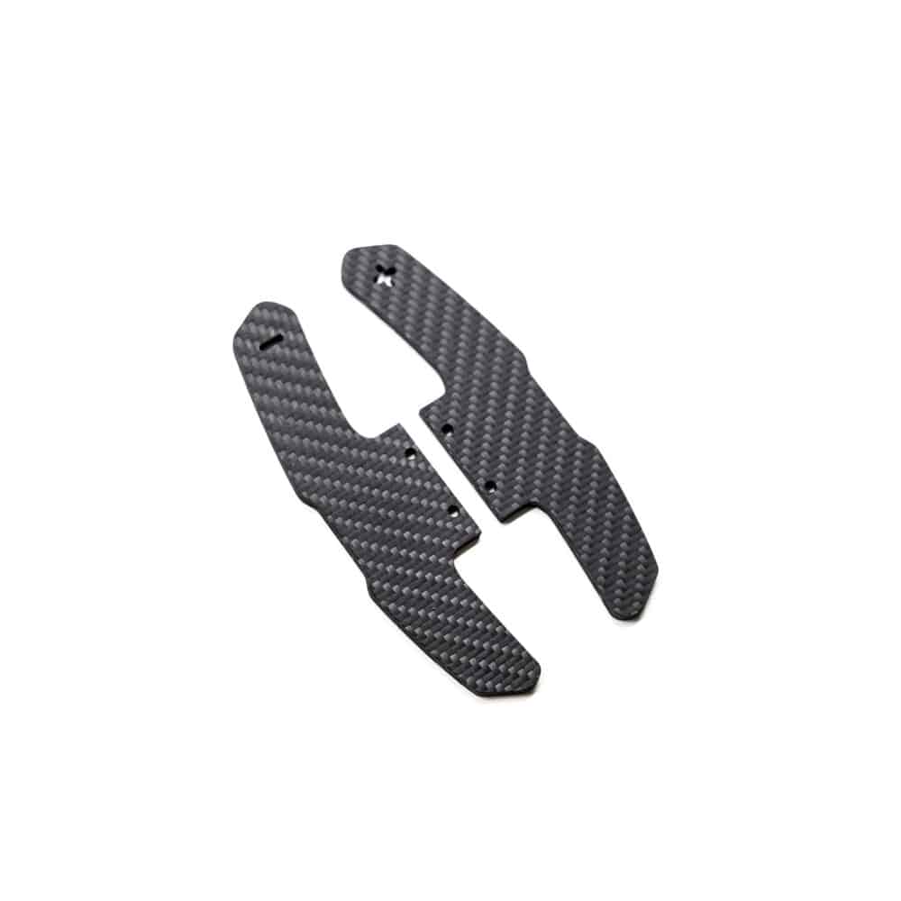 Structured carbon fiber paddle shifter replacements - GT4 Style shot from a slight angle