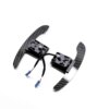 Gloss carbon fiber paddle shifters with magnetic component on a white background