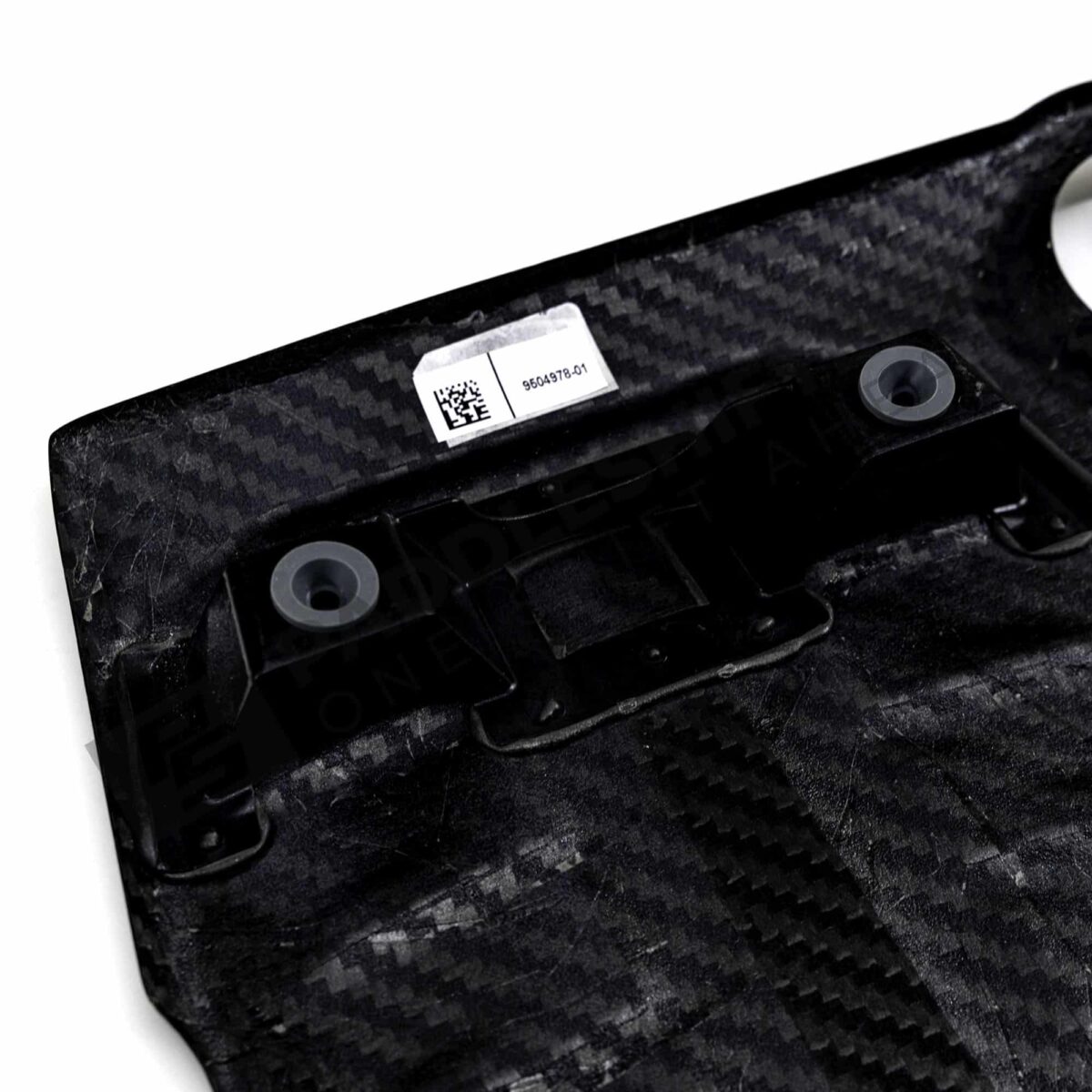 View of the attachments on the OEM BMW M Performance carbon engine cover - 11148058667