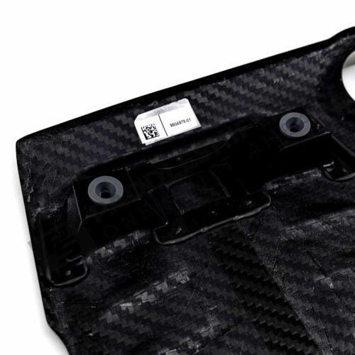 View of the attachments on the OEM BMW M Performance carbon engine cover - 11148058667