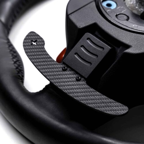 PaddleShifterz structured carbon fiber paddle shifters right side shown on a BMW G87 M2 steering wheel
