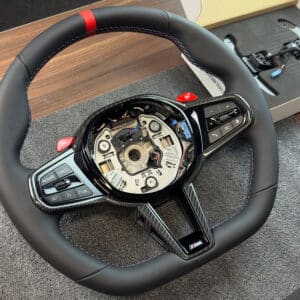 PaddleShifterz new BMW flat bottom steering wheel, leather with carbon fiber trim
