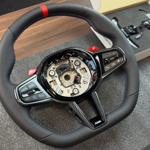 PaddleShifterz new BMW flat bottom steering wheel, leather with carbon fiber trim
