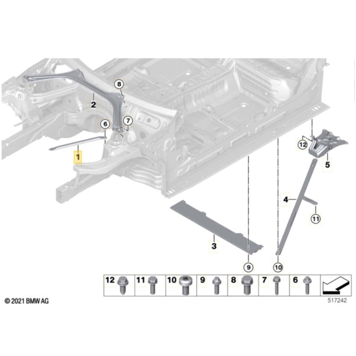 Diagramm der OEM BMW Motorraumstrebe vorne - 51617456115