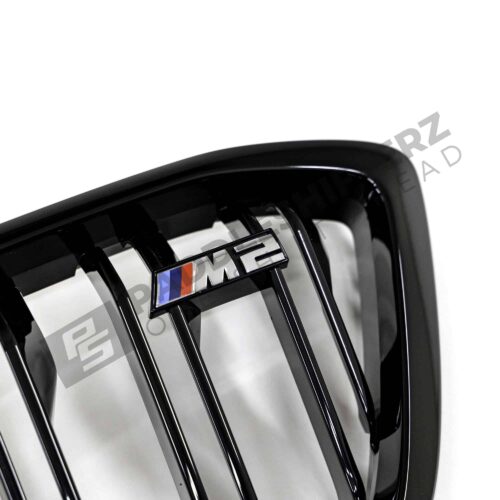 M2 logo of OEM BMW Gloss black Grille F87 M2 Comp, CS – 51135A386B3
