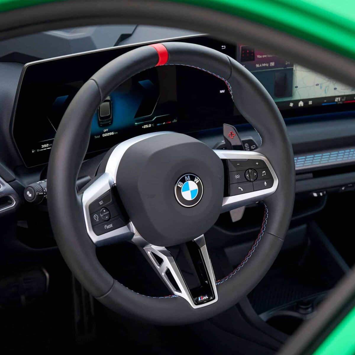 Shot of the steering wheel with the OEM BMW M Extended gloss black paddle shifters - 61315A3B6A9