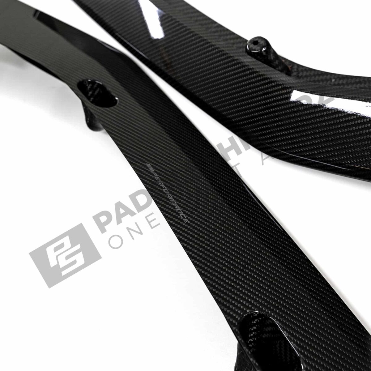 Close up of OEM BMW M Performance Front Carbon fiber splitter set G9X M5