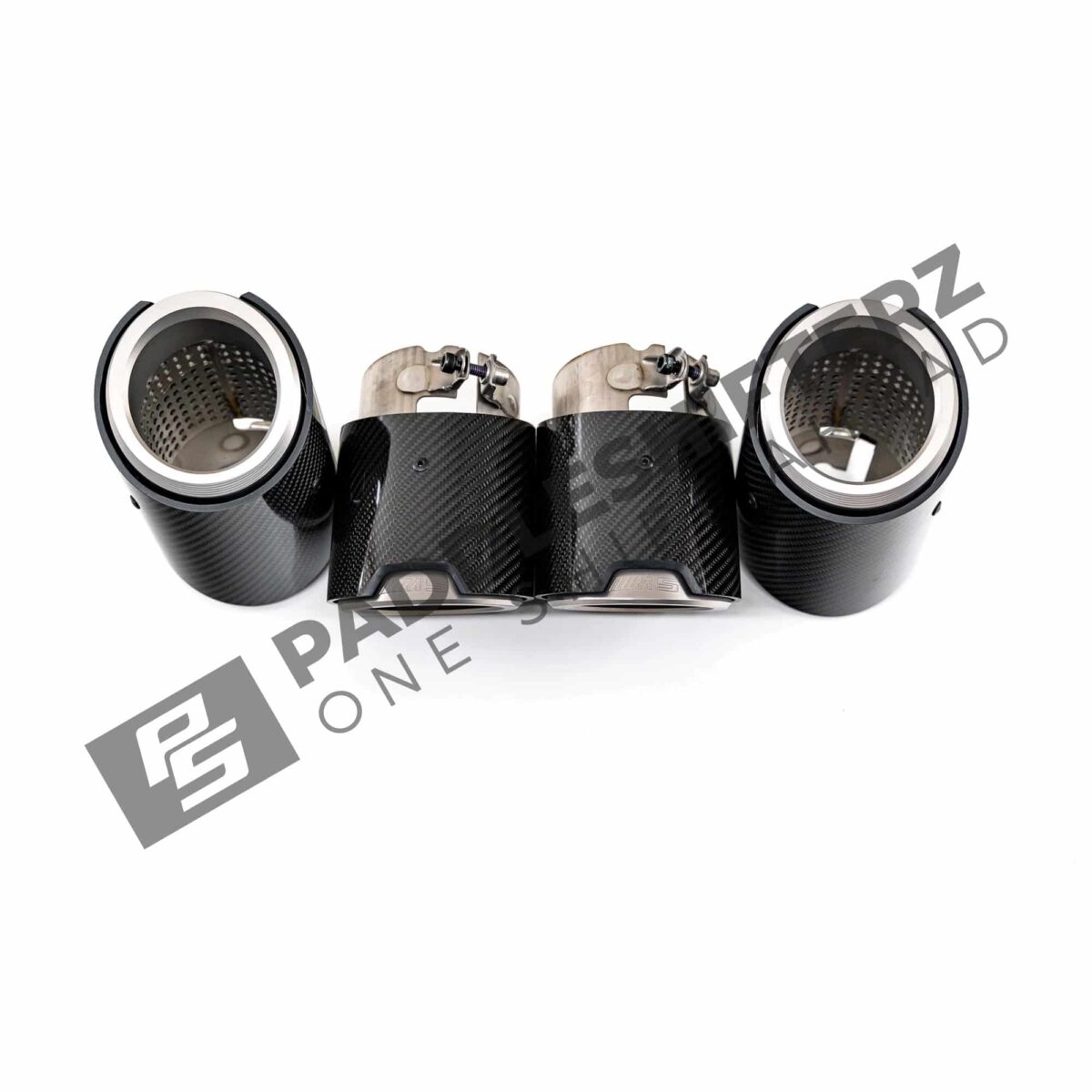 OEM BMW M performance carbon, titanium exhaust tip G90 G99 M5 18305B35D87 two pipes laid flat