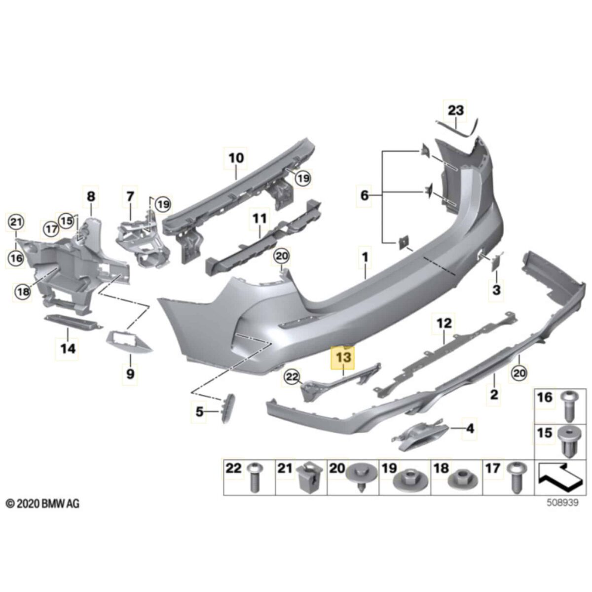 Diagramm der OEM BMW Halterung deckt Auspuff-Endrohr für F44 GranCoupe