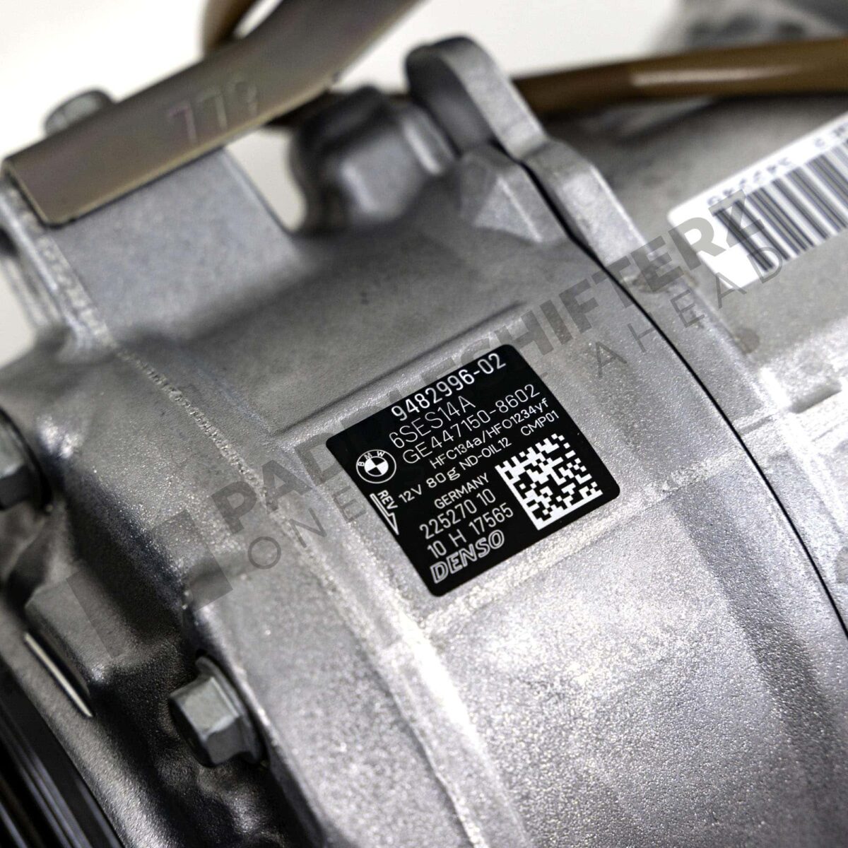 Close up view of OEM BMW Air compressor w/o magnetic clutch - 64529482996