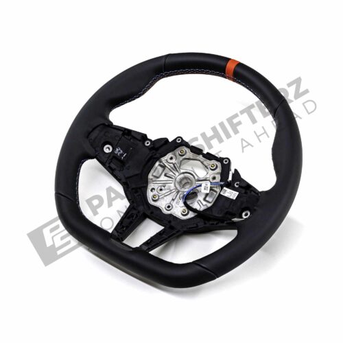 Front side view of OEM BMW M Flat bottom leather steering wheel - 32305A8A900