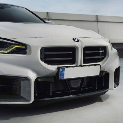 INDIV Carbon fiber front grilles for BMW G87 M2 installed on an M2 from the side