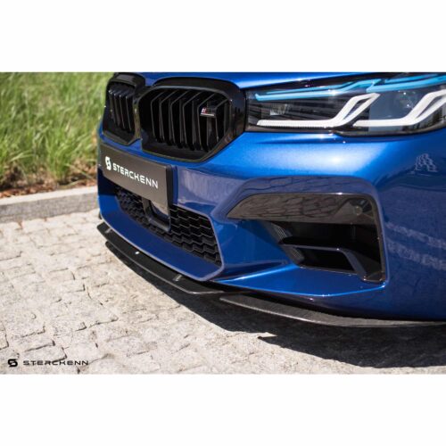 Blue F90 M5 close up with Sterckenn Carbon fiber front lip, spoiler for F90 M5 LCI