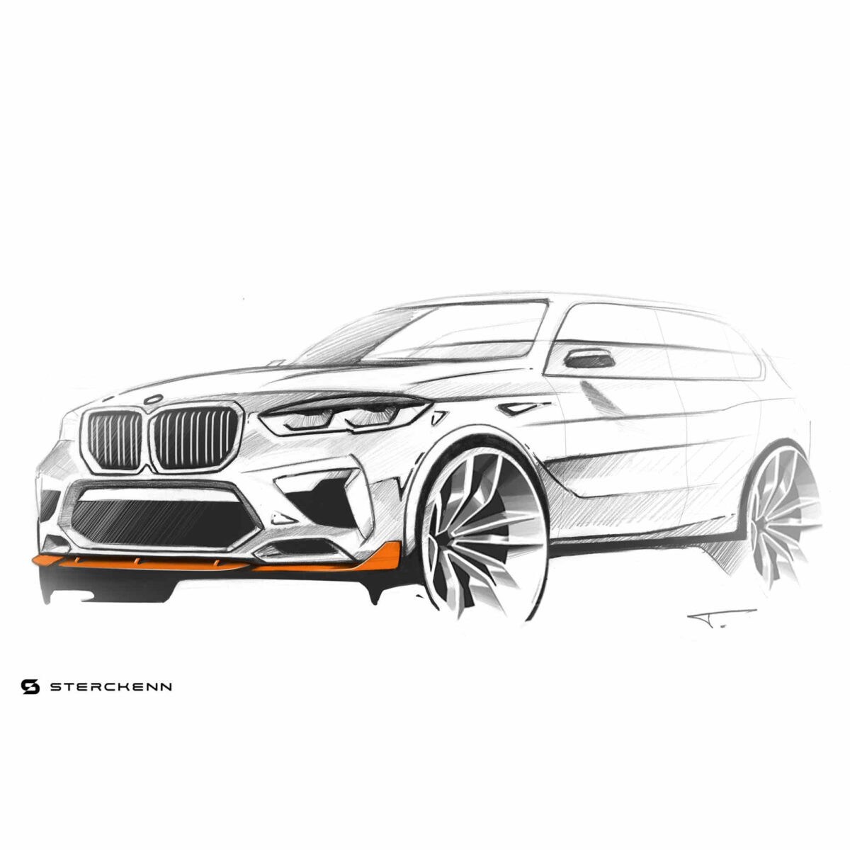 Original sketch of the Sterckenn Carbon fiber front lip, spoiler for F95 X5M