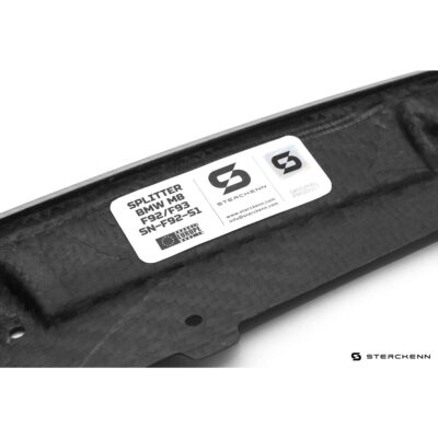 Close up of the label of Sterckenn Carbon fiber front lip, spoiler for F9X M8