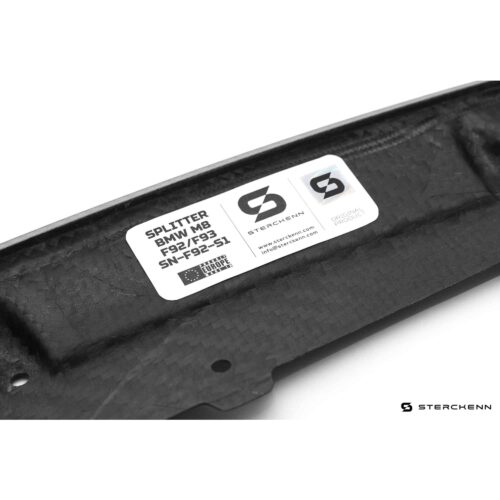 Close up of the label of Sterckenn Carbon fiber front lip, spoiler for F9X M8