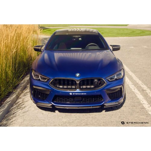 Front of blue M8 with Sterckenn Carbon fiber front lip, spoiler for F9X M8