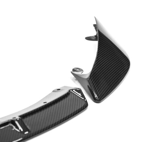Close up of the right side of Sterckenn Carbon fiber front lip, spoiler for G8X M3