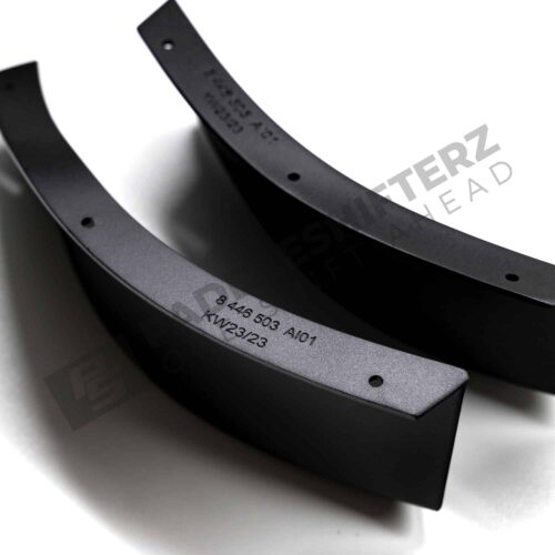 Close up from right side of OEM BMW G82 GT4 M4 Air Deflectors, canards kit, front bumper