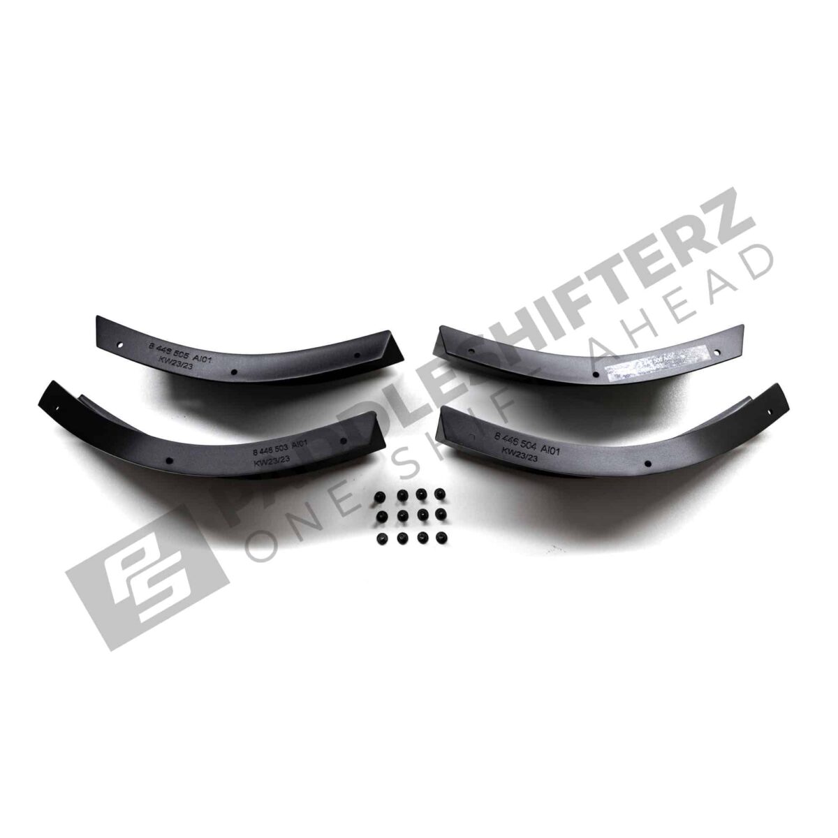 Top side view on OEM BMW G82 GT4 M4 Air Deflectors, canards kit, front bumper