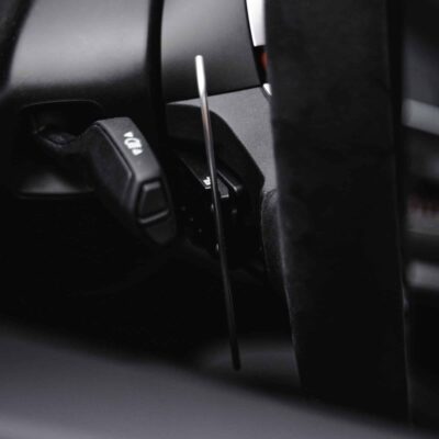 Side view of the Aluminium paddle shifters for F/G Series and Supra - Silver in a G87 M2