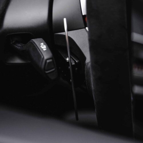 Side view of the Aluminium paddle shifters for F/G Series and Supra - Silver in a G87 M2