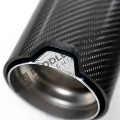 PaddleShifterz OEM BMW M Performance Carbon fiber exhaust tips F70 F74 18305B32892 close up view