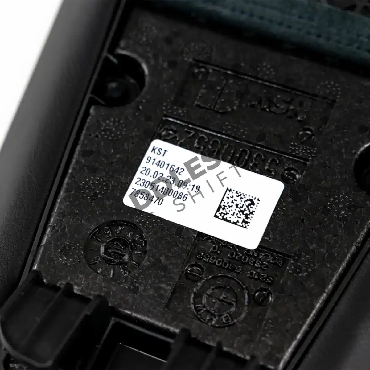 Close up of the labels on OEM BMW 50 Year M Edition Headrest - 52107858470