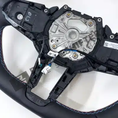 Close up view of OEM BMW M Flat bottom leather steering wheel (Manual) – 32305A8A902