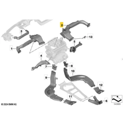 OEM BMW Cold air duct passenger side 64225A55021