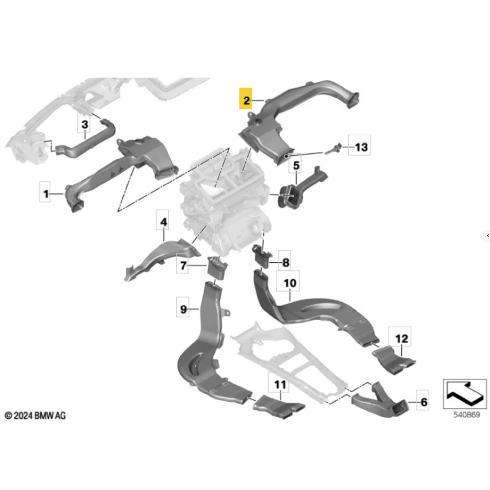 OEM BMW Cold air duct passenger side 64225A55021