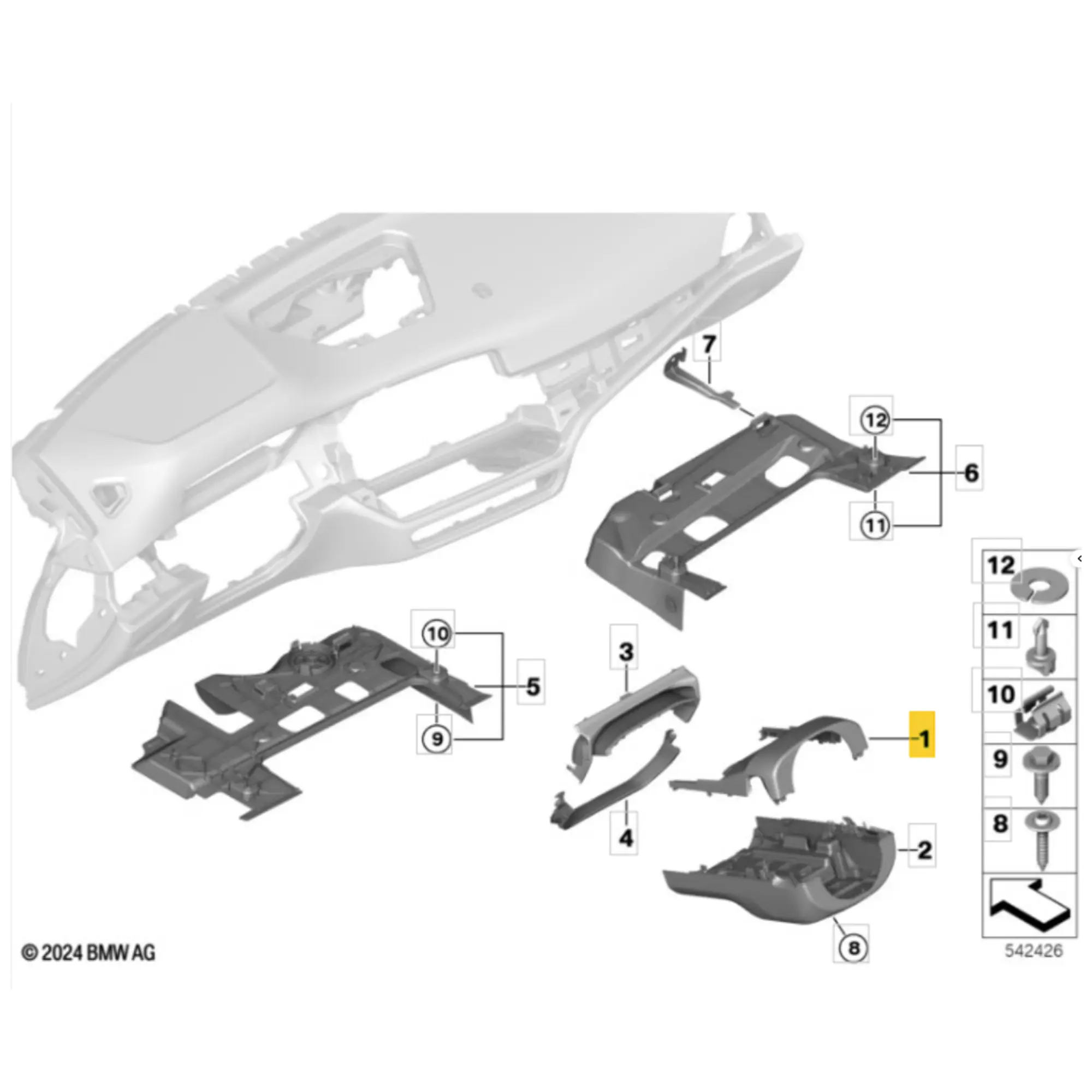 OEM BMW Trim panel, steering column, top 51459621860