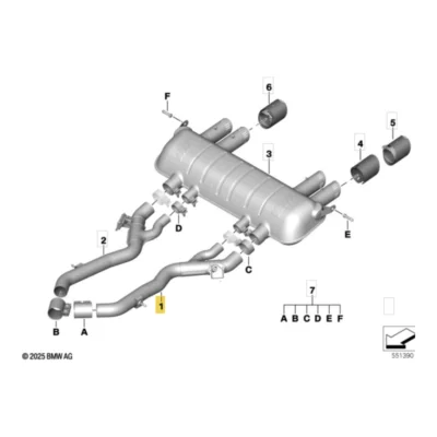 OEM BMW M Performance titanium exhaust system M2 G87 - diagram 18309505068, 18305A6A741, 18305A6A742