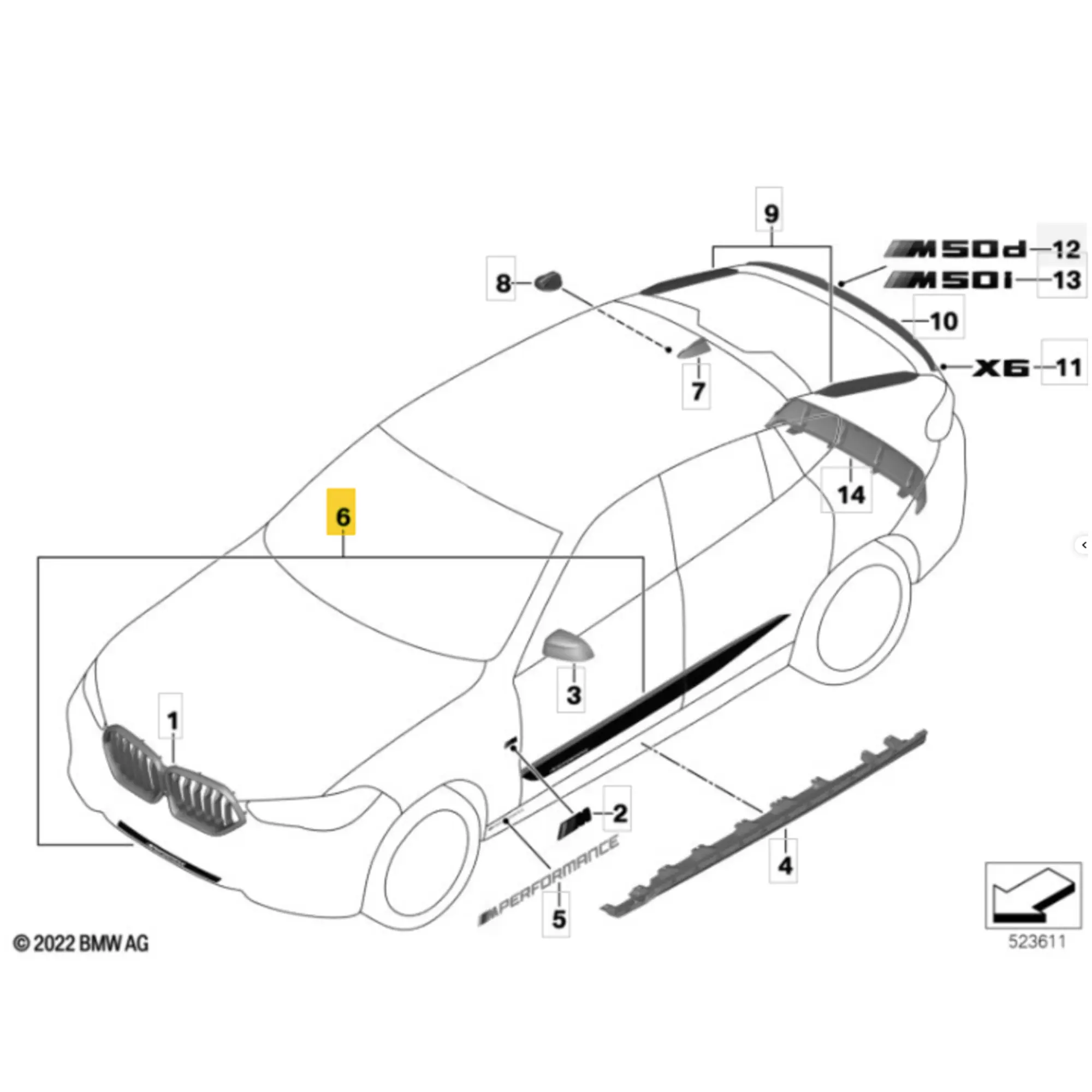 OEM BMW M Performance Side Foil X6 G06 - 51142469098