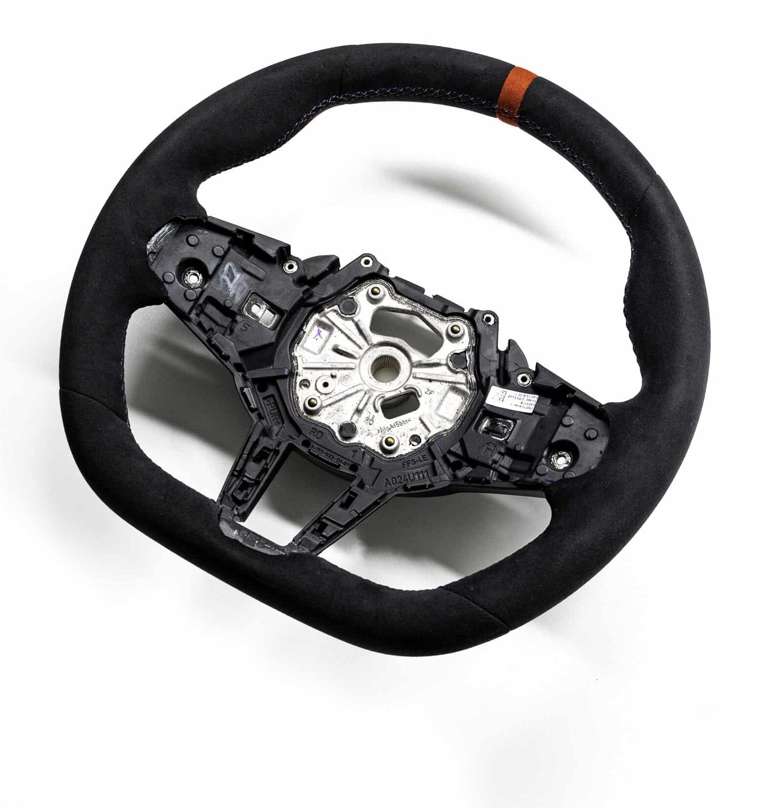 bmw flat bottom steering wheel in alcantara with red striping