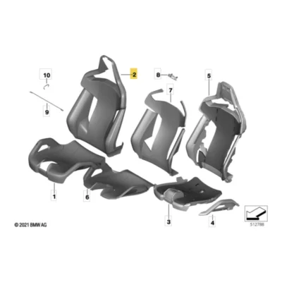 BMW M carbon bucket seat parts diagram, item 2 = backrest cover 52108087902