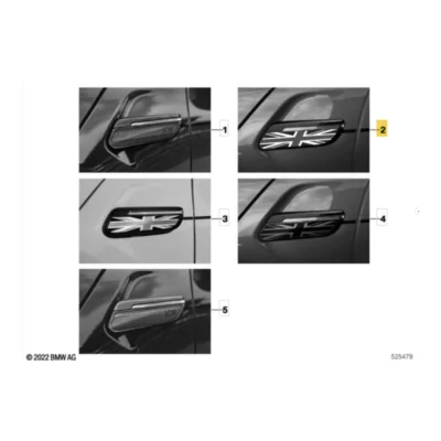 OEM MINI side scuttles F55 F56 F57 in Union Jack, Black Jack and Night Jack design, 51135A1D9B2